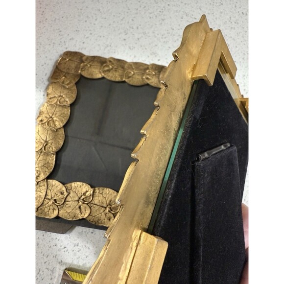 Celia Landman Gold Metal Leaf Photo Frames 5x7 4x6 Pair Thick Glass Quality Vtg - Picture 8 of 16